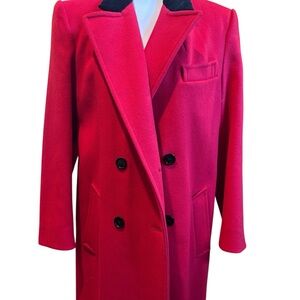 Holt Renfrew Red Wool Long Coat Double Breasted Vintage Classic